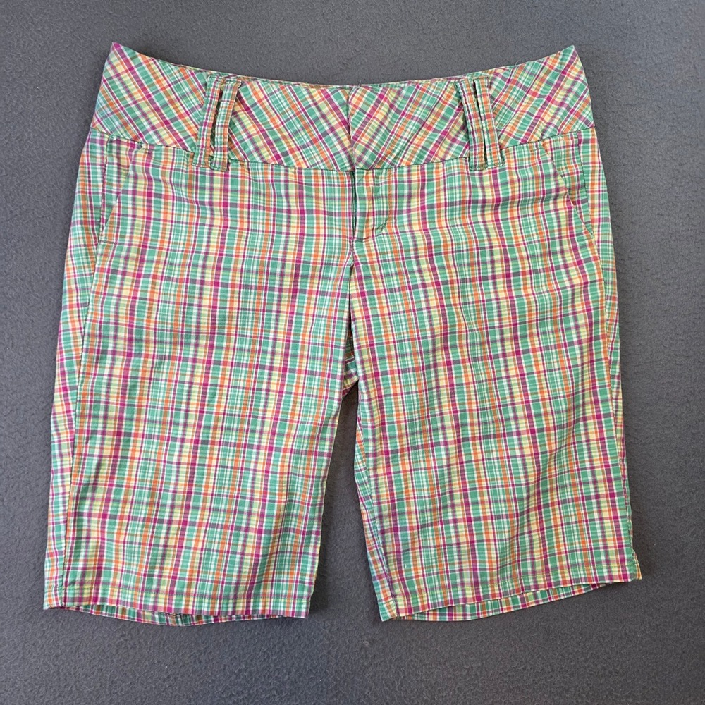 Spacegirlz Plaid Bermuda Shorts Green Pink Orange Check Y2K Size 5